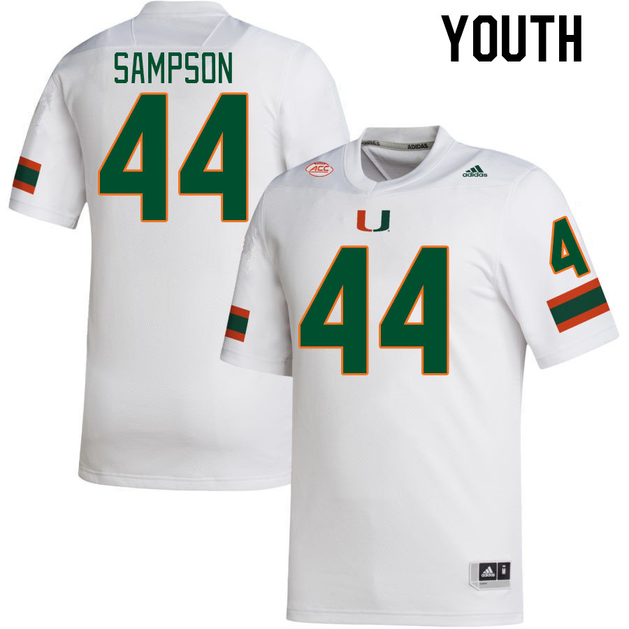 Youth #44 Syncere Sampson Miami Hurricanes College Football Jerseys Stitched-White